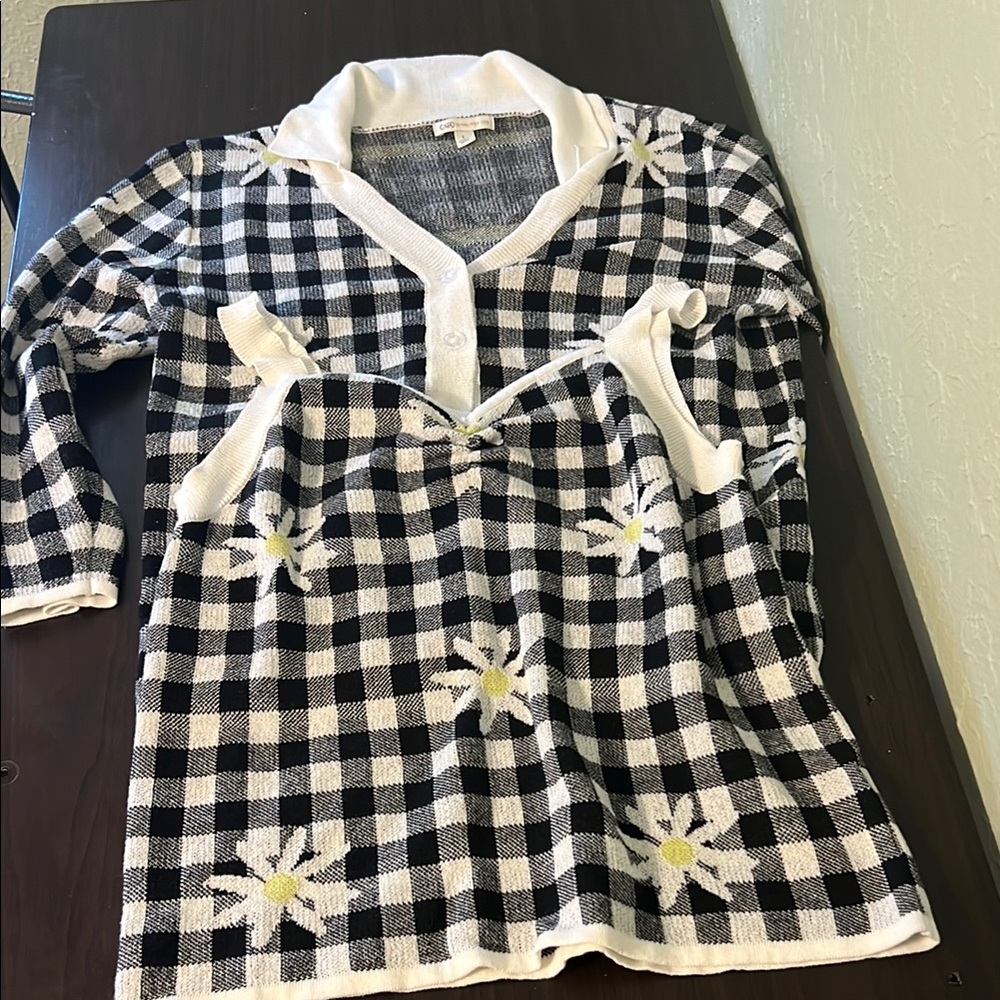2 piece Cato size Large Black and White Checkered Tank and Cardigan